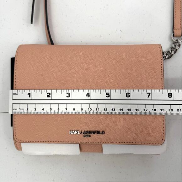 NWT Karl Lagerfeld Paris Connie Peach Leather Crossbody Bag Flap Closure - Picture 10 of 12